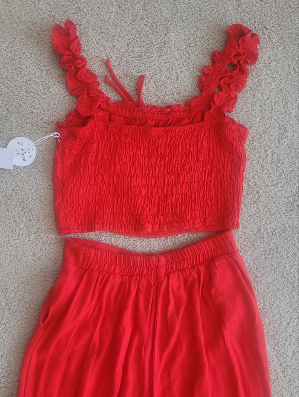 *NWT* Trendy Sienna Sky Red Ruffled Crop Top and Wide Leg Pants Set Sz M - Picture 5 of 9
